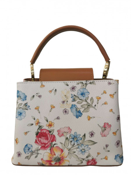 HANDTASCHE | LEATHER HANDBAG "FLOWERS" - LT-BROWN